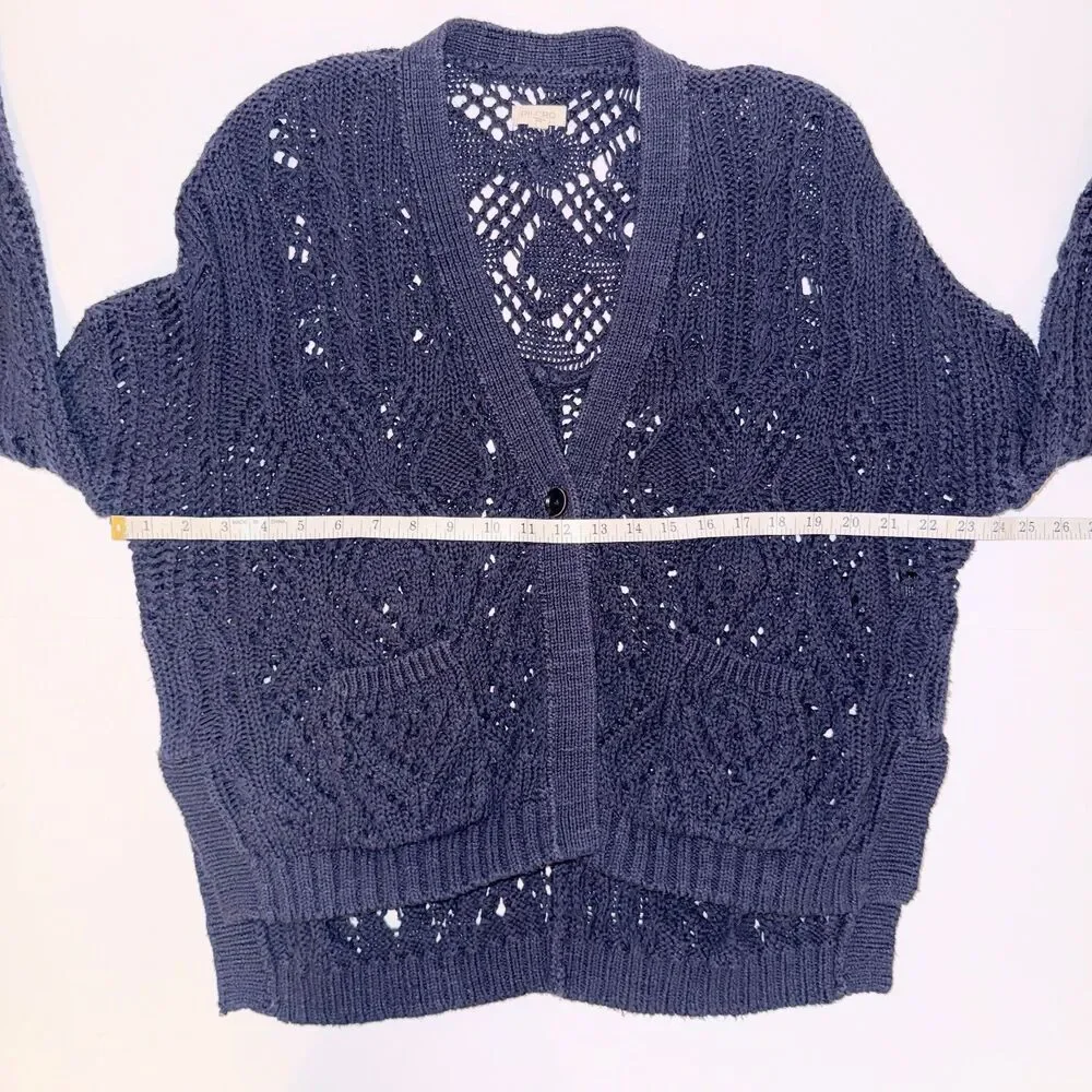 Anthropologie Pilcro Open Stitch Cardigan Knit Sweater Button Front Navy Blue XS - Picture 8 of 14